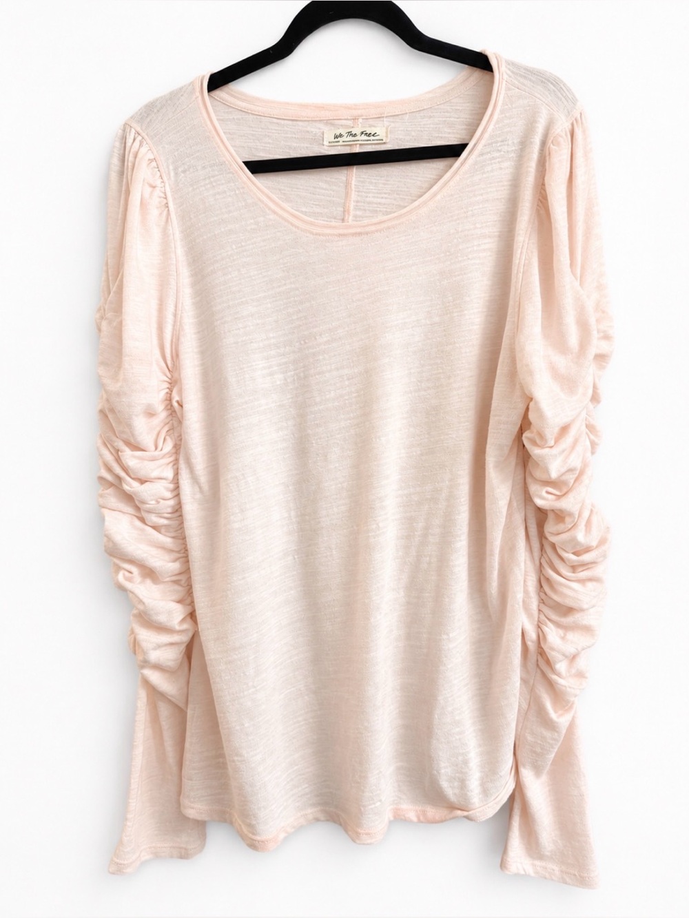 We The Free People light peach pink shirred ruched Natasha long sleeve shirt XL